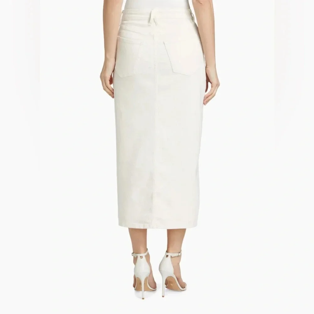 Good American Slit-Front Denim Midi-Skirt White/Ivory Size 10/30